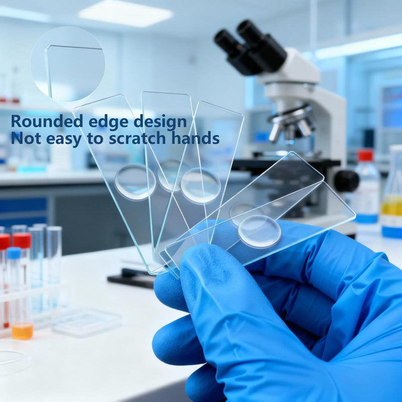 Single Concave Microscope Slides in Wooden Case - 50 Pre-Cleaned Slides with 100 Square Coverslips, Compatible with All Microscopes, Deluxe Gift Set 50 Pcs Single Concave Slides Kit