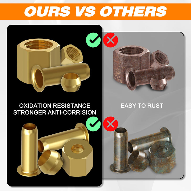 180PCS Compression Fittings Assortment kit - 4 sizes (1/4", 3/8", 5/16", 1/2") of Brass Compression Sleeve Ferrule, Insert and nuts - used to connect lines for air,water,fuel,oil and inert gases 180pcs 4 Size Kit - NewNest Australia
