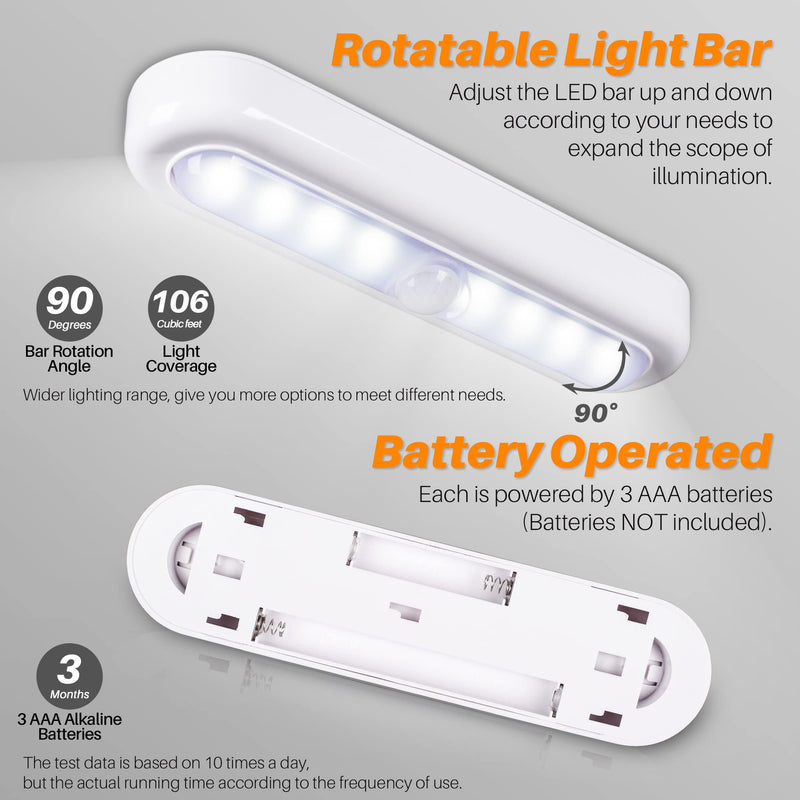 STAR-SPANGLED 3 Pack 7” Motion Sensor Lights Indoor Battery Operated, Stick on LED Light for Closet, Stairs, Under Cabinet, Cool White