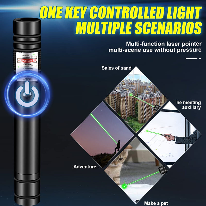 Flashlight with Green Laser Pointer, Rechargeable Laser Pointer High Power for TV/LED/LCD Screens Presentation Office, Outdoor Uses, Adventure, Professional Business Gifts