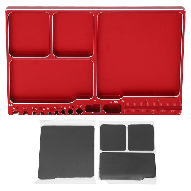 Magnetic Screw Tray Aluminium Alloy Magnetic Adsorption Widely Used Magnetic Parts Tray with Magnetic Pad for RC Repair Magnetic Bowl for Screws(Red)
