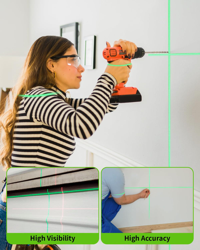 Laser Level, Firecore 82Ft Self Leveling Lazer Level, Green Cross Line leveler Tool with Brightness Adjustment, DIY Laser Level for Picture Hanging and Indoor Projects, Battery, Carry Pouch Included