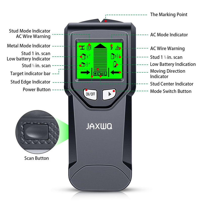 Stud Finder Wall Scanner - 5 in 1 Stud Finder Tool w/Intelligent Microprocessor Chip and HD LCD Display, Stud Detector Beam Finders for the Center and Edge of Wood AC Wire Metal Studs Joist Pipe Ink