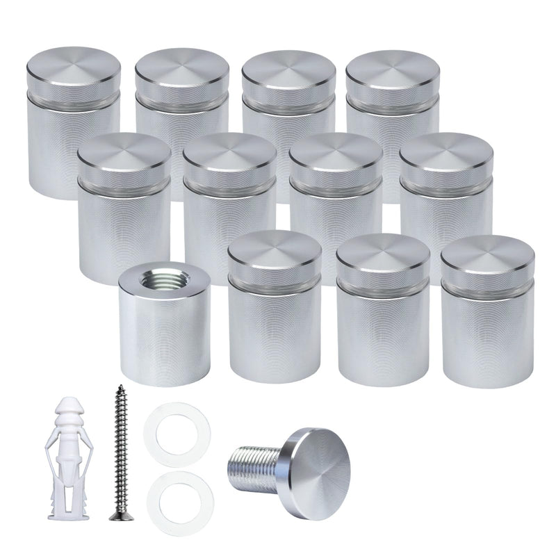 Pack of 12 Aluminum Wall Spacers, Standoff Screws, Sign Standoff Mounting Hardware Glass Standoff for Acrylic Signs (Silver, 3/4" x 3/4") 3/4" X 3/4" Silver