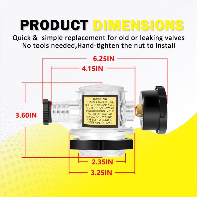 273564Z Manual Air Relief Valve with Pressure Gauge Compatible with Pentair Triton C, TR100C, TR140C, Triton II Sand Filters –For Clean & Clear,Warrior,EasyClean,SMBW 4000 Pool & Spa DE Filter Systems