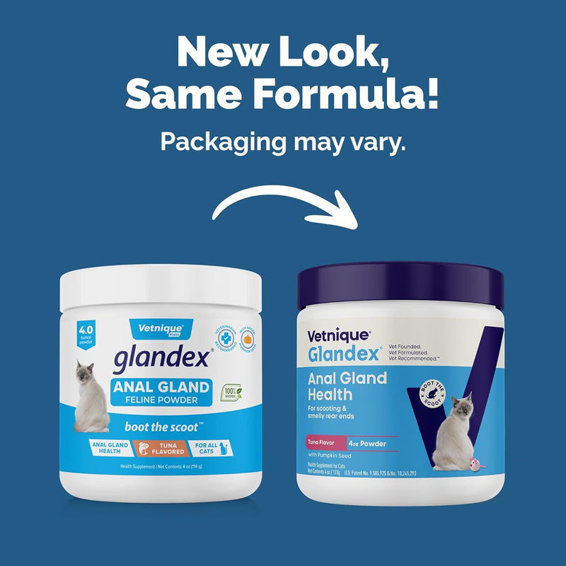 Glandex Feline Anal Gland Fiber Supplement Powder for Cats with Digestive Enzyme, Probiotics and Pumpkin, Vet Recommended for Healthy Bowels - Tuna Flavored 4.0 oz, Scoop Included - NewNest Australia