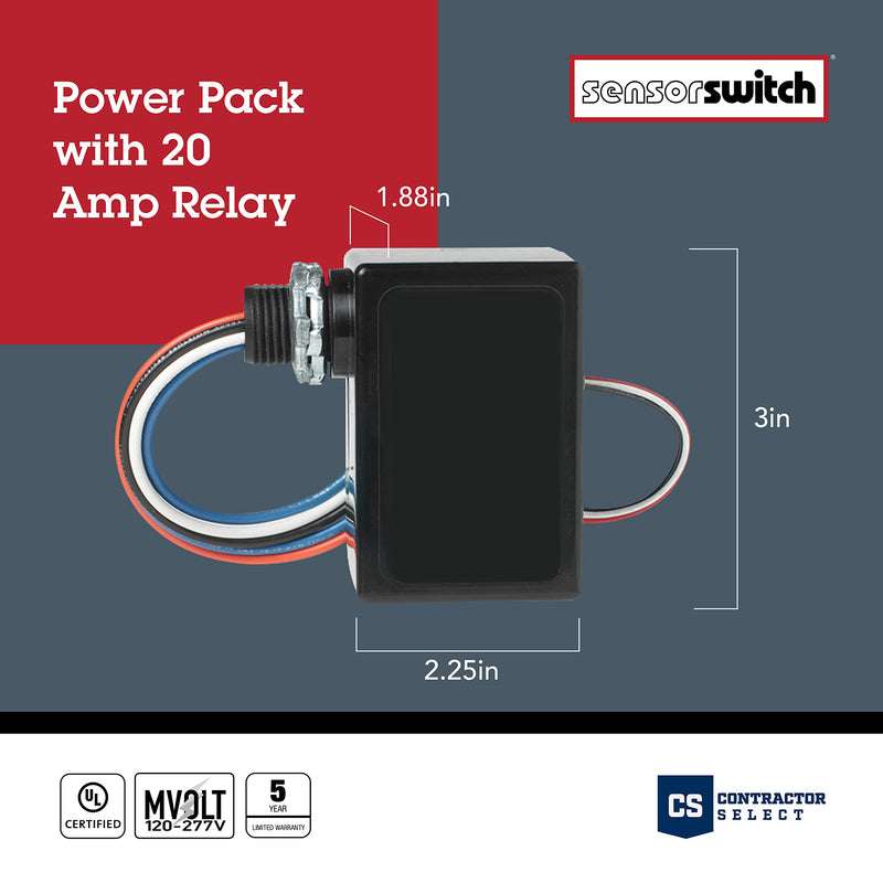Sensor Switch PP20 Contractor Select Power Pack Relay Circuit Protection 120/277 VAC, Black
