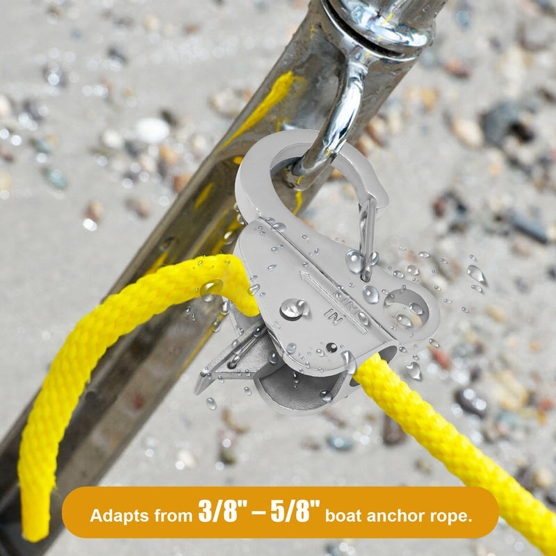 Boat Anchor Hook Sliding Hook Stainless Steel Boat Anchor Hook System Fits 3/8"-5/8" Dock Rope Holds 8500 lbs Adjustable Anchor Clip (1PCS)