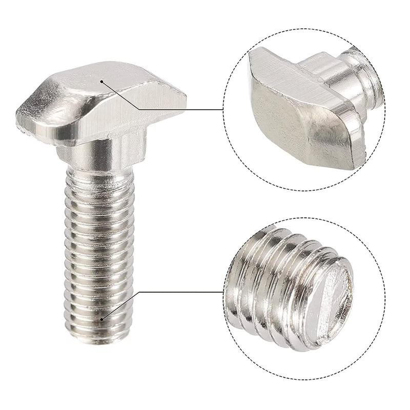 M6 x 16mm Metric Thread T Slot,Drop-in Stud Sliding T-Bolt,Hammer Head Bolt,T Screw Stud for 3030 Series Standard 8mm T-Slot Aluminum Extrusion Profile,Carbon Steel Nickel Plated (30-Series,10 Pcs) 30-M6x16mm（10 Pcs）