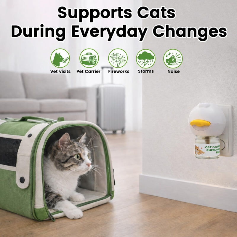 Cat Calming Pheromone Diffuser Kit for Cats, Plug-in Calming Diffuser with 2 Refills, Stress Relief Support for Indoor Cats, Multi-Cat Homes