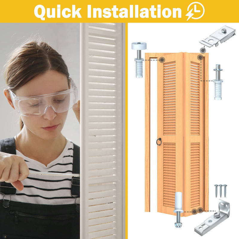 Closet Doors Bifold Door Hardware - 2 Pack Sliding Door Hardware Bi Folding Door Hardware Barn Pocket Repair Kits Includes Top and Bottom Brackets, Pivots with Guide Wheel for 1" to 1-3/8" Thick Doors