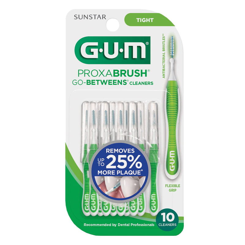 GUM Proxabrush Go-Betweens - Tight - Interdental Brushes - Soft Bristled Dental Picks for Plaque Removal Health - Safe for Braces & Dental Devices, 10ct (4pk) 10 Count (Pack of 4)