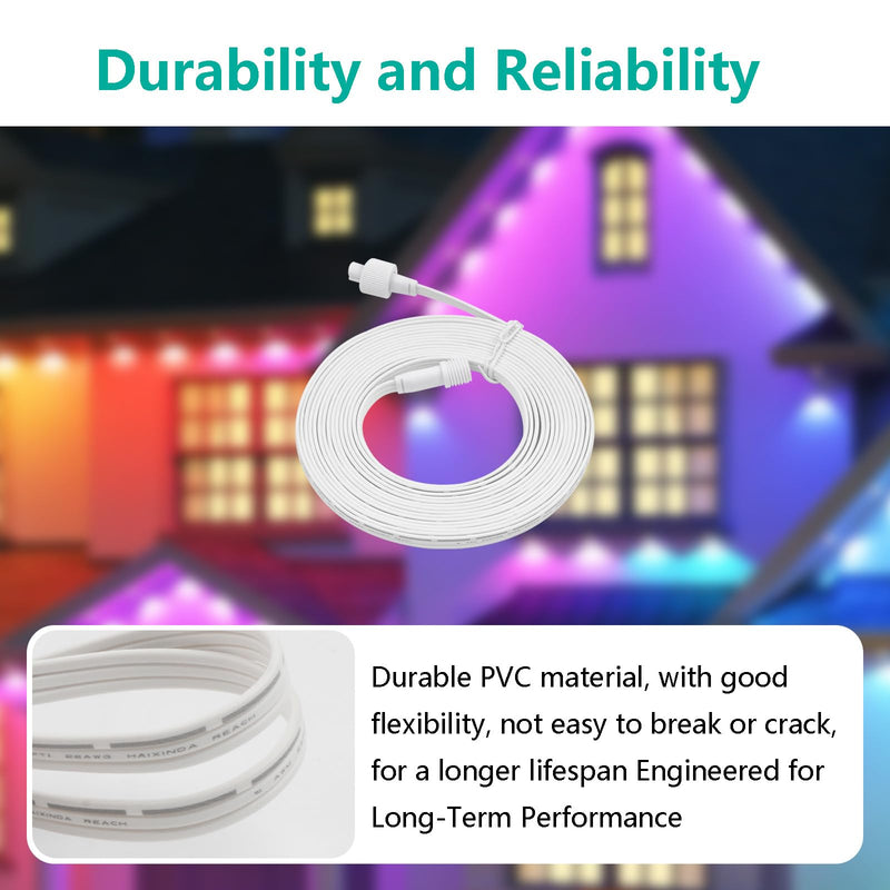 33FT Permanent Outdoor Lights Extension Cable for Go-vee H705 H706 H805 H806 Series（for Other Brands, Please Refer to The Size Drawing,Can only Connect to The Front with Lights） White 33FT
