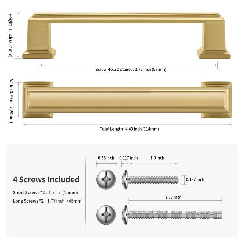 10 Pack 3.75 Inch(96mm) Hole Center Brushed Gold Modern Cabinet Pulls Kitchen Cabinet Handles Kitchen Cabinet Hardware Timeless Drawer Pulls for Dresser Cupboard Wardrobe, B-Gold(3.75x10) 3.75 Inch Hole Center 10