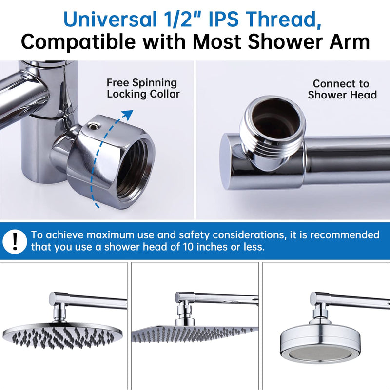 G-Promise 13 Inch Shower Head Extension Arm, Solid Brass Height & Angle Adjustable Extender, Rise or Lower Rainfall and Fixed Shower Head (Chrome) Chrome