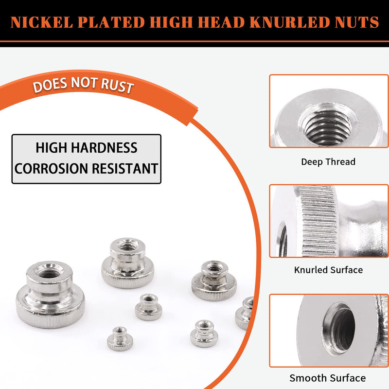 Tanstic 42Pcs Knurled Thumb Nuts, M3 M4 M5 M6 M8 M10 Round Knobs Fasteners with Nickel Plated Adjusting Nuts Metric Thread M3/M4/M5/M6/M8/M10 assortment kit - 42pcs