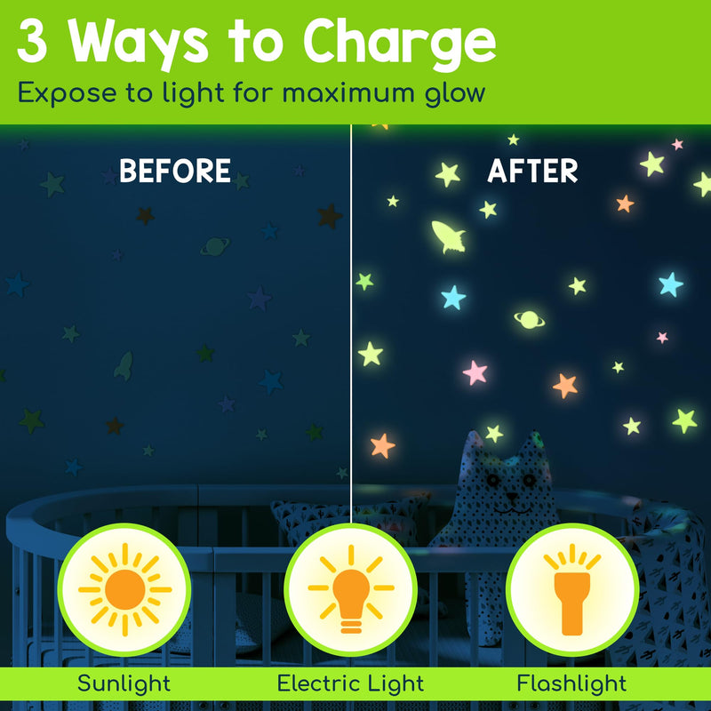 BUNMO 280pcs Glow in The Dark Stars for Ceiling - Safe Glow in The Dark Stickers for Walls & Ceilings - Longlasting Glow in The Dark Stars for Ceiling - Glow in The Dark Ceiling Stars - Strong Glow