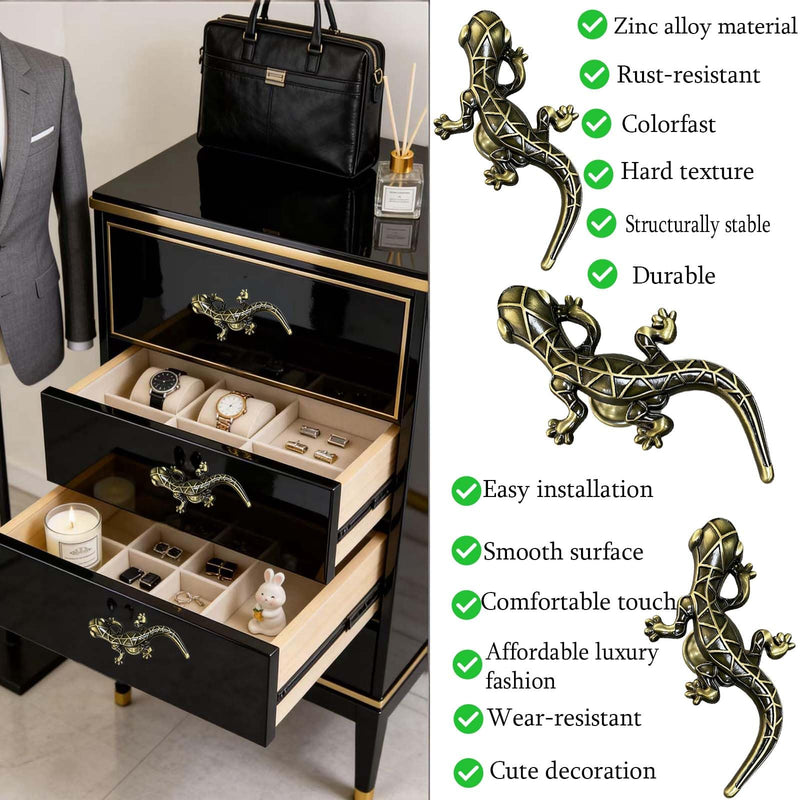 4 Pack Vintage Gecko Cabinet Knobs, Unique Animal Cabinet knobs | Single Hole Zinc Alloy Drawer Pulls With screws Easy to install for Kitchen, Wardrobes,Bookcases,Dresser,Closets Drawer Pull