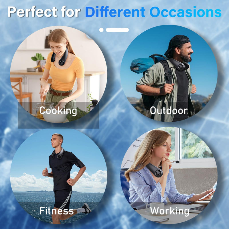 Neck Fan - Portable Neck Fan with Neck Support, 5 Speeds, All Around Airflow, Hand-free Bladeless Personal Cooling Fans, Rechargeable Wearable Fan for Outdoor and Indoor, Festival Gifts for Men Women Black