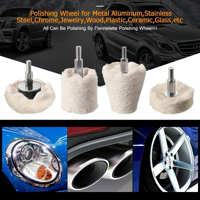 Buffing Wheel for Drill - 8 Pcs Polishing Pad Buffing Wheel Kit White，Wheel Shaped Polishing Tool with 1/4 Handle for Metal 、 Plastic、Ceramic、Glass、Woods、Machine Jewelry etc