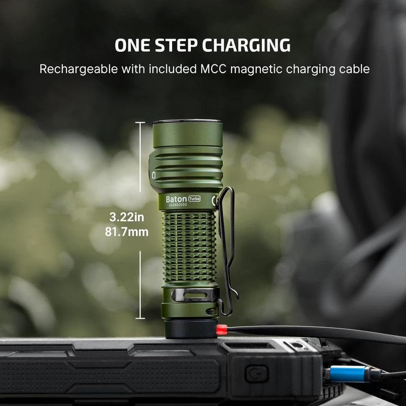 OLIGHT BatonTurbo EDC Flashlight Rechargeable, 1000 Lumens Compact LED Powerful Flash Light 510 Meters Long Throw, with Magnetic Charging Cable and Landyard for Hiking, Camping, Home Use (OD Green) OD Green