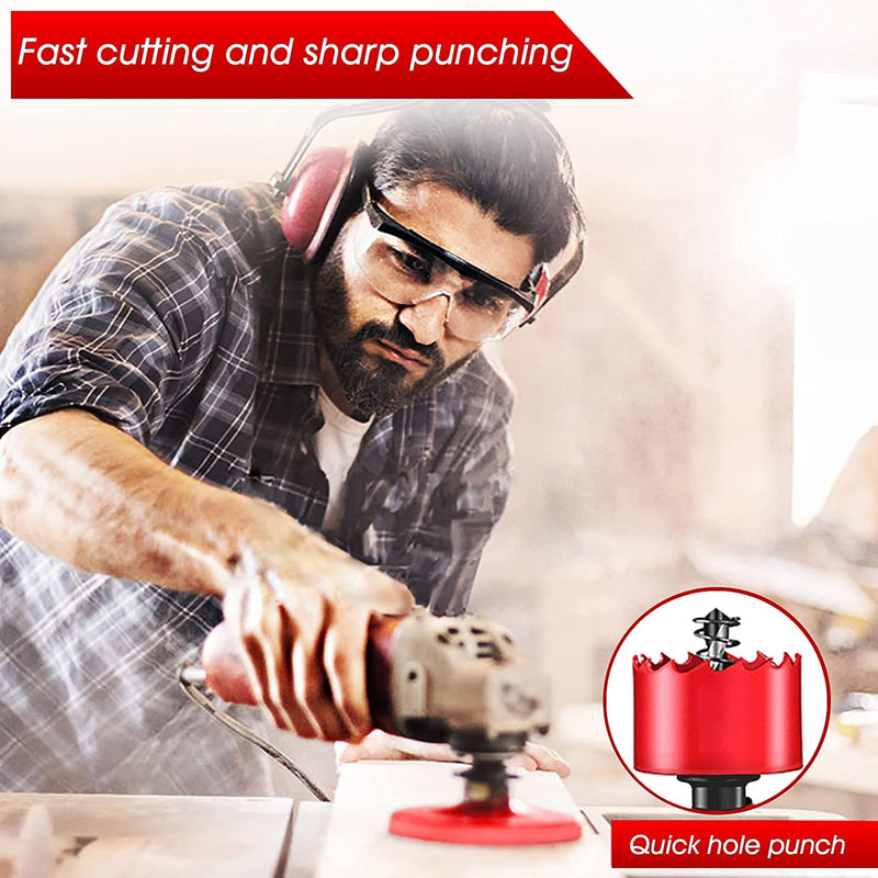 6 1/4 Hole Saw, 159mm HSS Bi-Metal Hole Saw, 6.25 Inch Hole Saw for Recessed Lights, 32mm Cutting Depth Hole Cutter with Arbor Mandrel for Metal, Wood Boards, Drywall and Plastic, Red 6-1/4 Inch