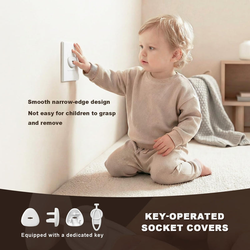 Baby Proofing Kit, 45 Pack Child Safety Pack – Cabinet & Drawer Locks, Corner Guards, Outlet Covers, Universal Safety Straps, U-Shaped Locks, Door Stopper，Keep Your Child Safe at Home