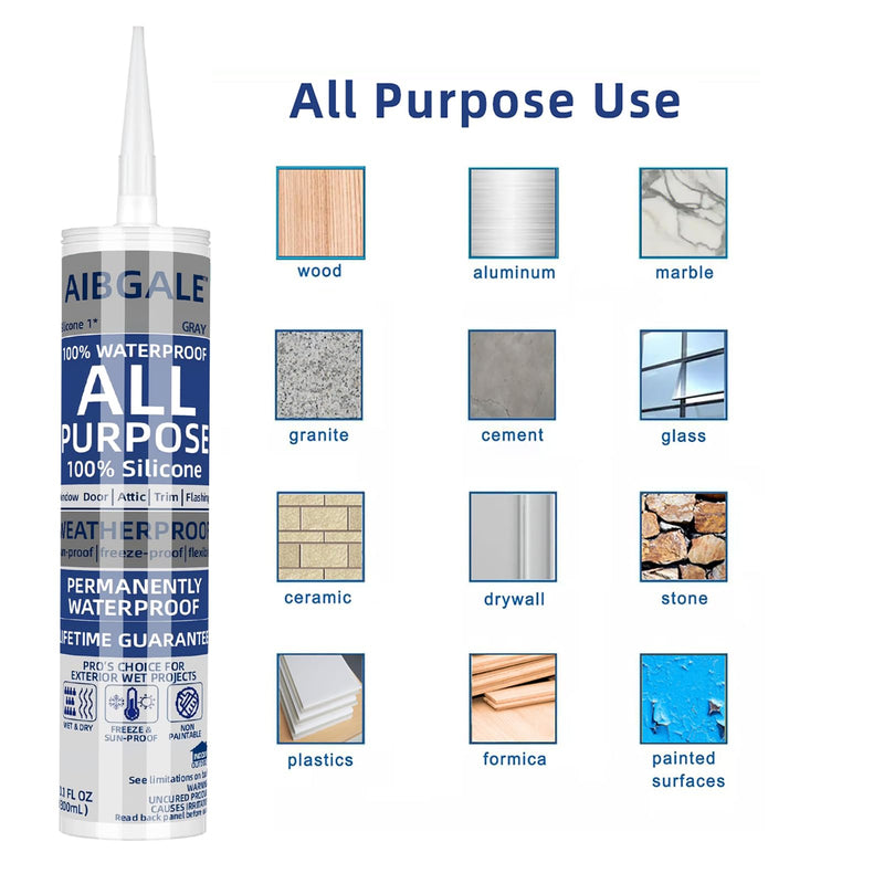 4 Packs Gray Silicone Sealant, All-Purpose 100% Waterproof Silicone Caulk, Adhesive CaulkingSilicone for Indoor Outdoor Windows, AquariumBathtub Auto Leak Seaing. 10.1 0z (4) 4
