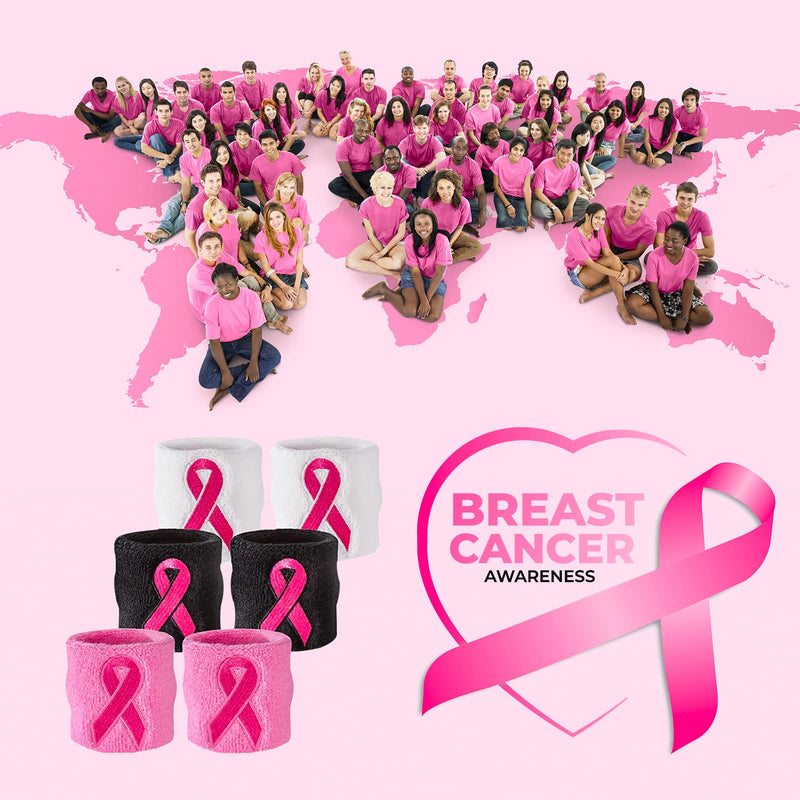 Suddora Pink Ribbon Wristbands - Bulk Breast Cancer Awareness Sweatbands