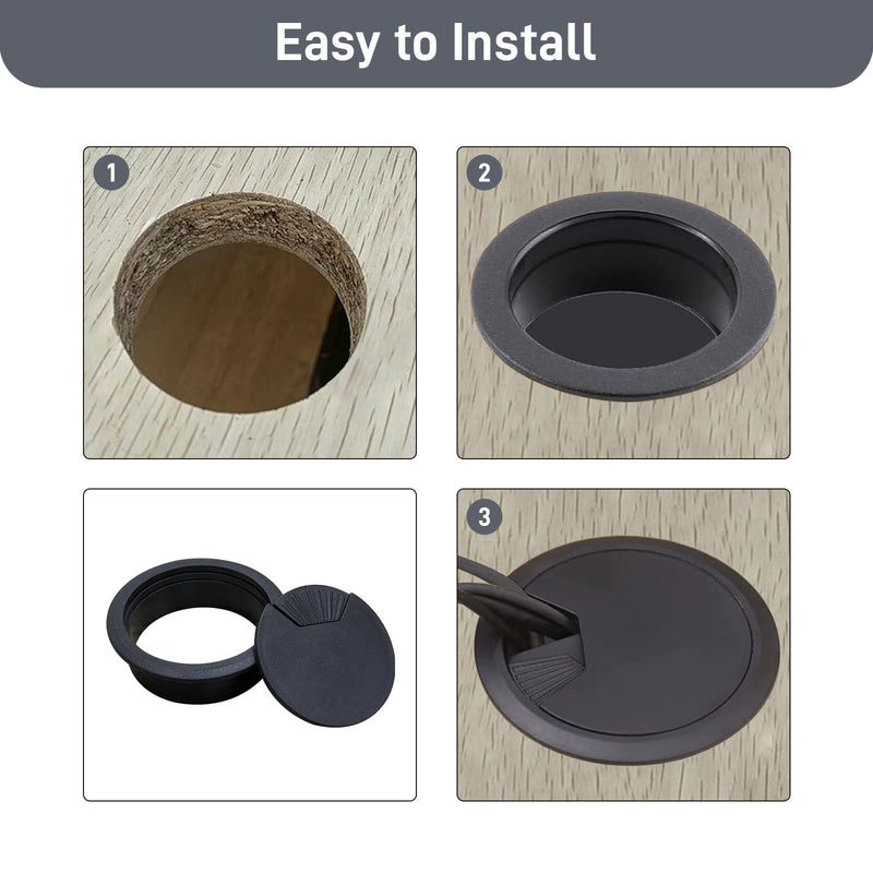 [2 Pack] Desk Grommet 2 Inch Sturdy Plastic Desk Hole Cover for Cables Detachable Desk Hole Grommet for Organizing Home & Office Table Cables - Black 2 Inch-2pcs-ABS