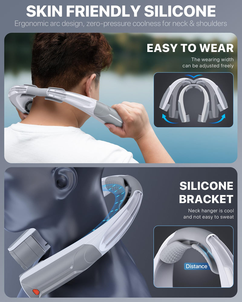 Portable Neck Fan with 6000mAh Battery, USB-C Rechargeable, Grizzly Hands-Free Personal Fan 6 Speeds, 6-20Hrs Cooling for Outdoor Sports/Gym/Office, Adjustable 11oz Lightweight, Neck Cooler Grey