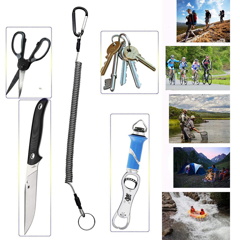 Fishing Lanyard Heavy Duty Retractable Coiled Tether with Carabiner for Pliers, Boating, Tools 7pcs+Black