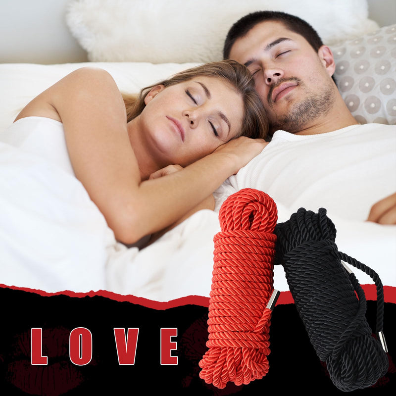 4 Pcs Valentine Soft Silk Rope Twisted Trim Cord Nylon String Bracelet Set Include 2 Skin Friendly Rope and 2 Adjustable Bracelet 32.81 ft Ankle Cuffs Accessories(Black, Red) Black, Red