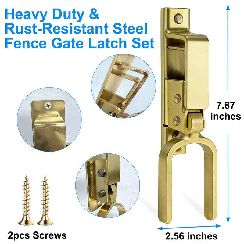 Instant Locking Gate Latch - Heavy Duty & Rust-Resistant Steel &One-Hand Automatic Spring Lock Farm Gate Latch with for Outdoor Fence or Metal Gates of Farm Ranch Backyard (2 PCS)