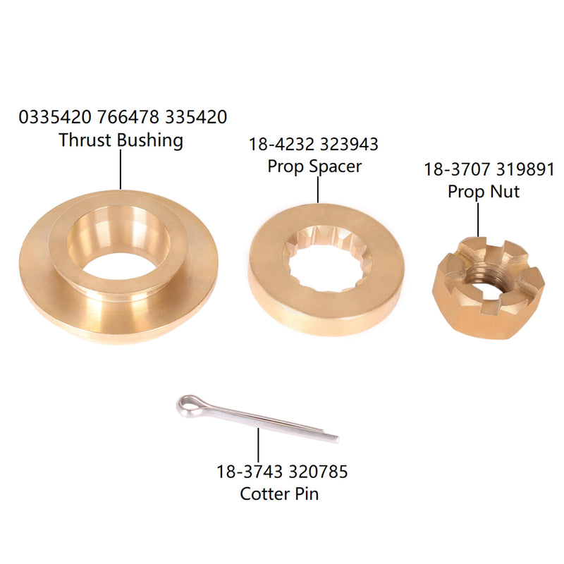 Boat Engine 0335420 766478 335420 Thrust Bushing, 0323943 777998 Spacer, 0319891 778000 Prop Nut, 0320785 Cotter Pin for Evinrude Johnson OMC BRP 20HP 25HP 30HP 35HP, 0175268 Propeller Hardware Kits