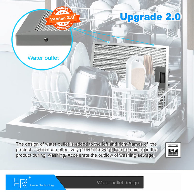 Upgraded W10169961A Range Hood Filter Replacement, Fits Whirlpool, Ikea, Kitchen Aid, Jenn Air, Aluminum Mesh Hood Grease Filter 10.5x12Inch, HR Huare Technology Aluminum Range Hood Vent Filters,2PCS 2PCS