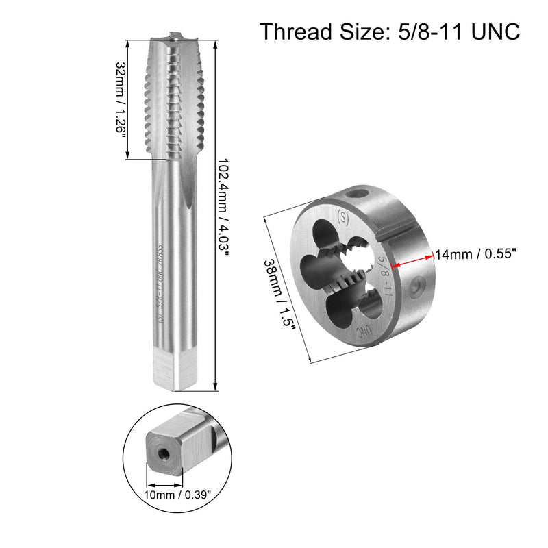 uxcell 5/8-11 UNC Tap and Die Set with 38mm Round Die Stock Handle Wrench, High Speed Steel Machine Thread Tap and Round Die Threading Tool
