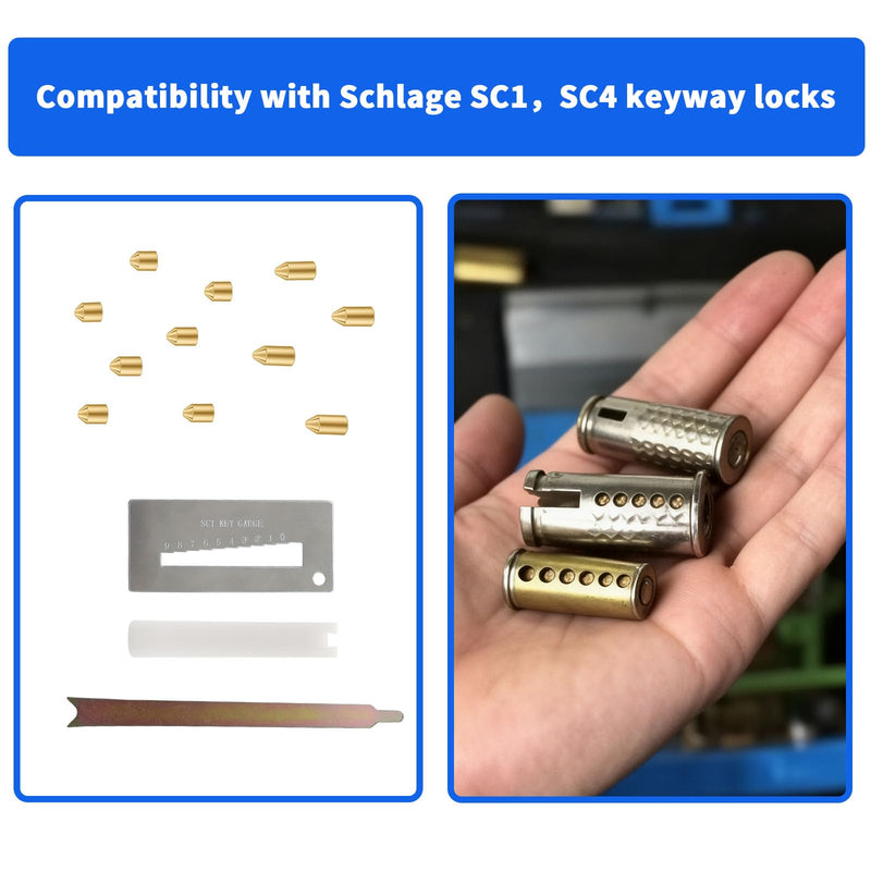 SC1 SC4 Keyway Rekey Kit Compatible with Schlage, Complete DIY Lock Rekeying Set for Home Security and Door Locks with Bottom Pins (0-9, 50 Each)