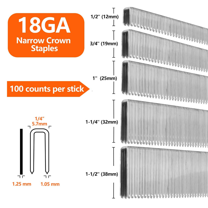 1000-Count 1/2 Inch Length, 18 Gauge 1/4 Inch Narrow Crown Staples, Heavy Duty Beveled Chiseled Pointed Galvanized Staples, for Pneumatic, Electric 18GA Stapler Gun 1/2" - NewNest Australia