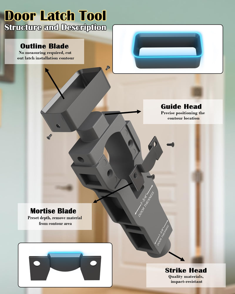 Door Latch Installation Kit, Mortise Tool Sharp and Sturdy, Easily Cut Template for Accurate Professional Installation & 1-3/4" or 1-3/8" Thick Door (Gray)