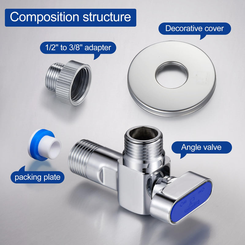 SUBMARINE Angle Stop Valve, Brass Material, 1/2'' Inlet and Outlet Caliber, 1/4 Turn Shut Off Valve, With 3/8'' Adapter, Hot and Cold Water, Suitable for Bathroom and Pipeline Blue