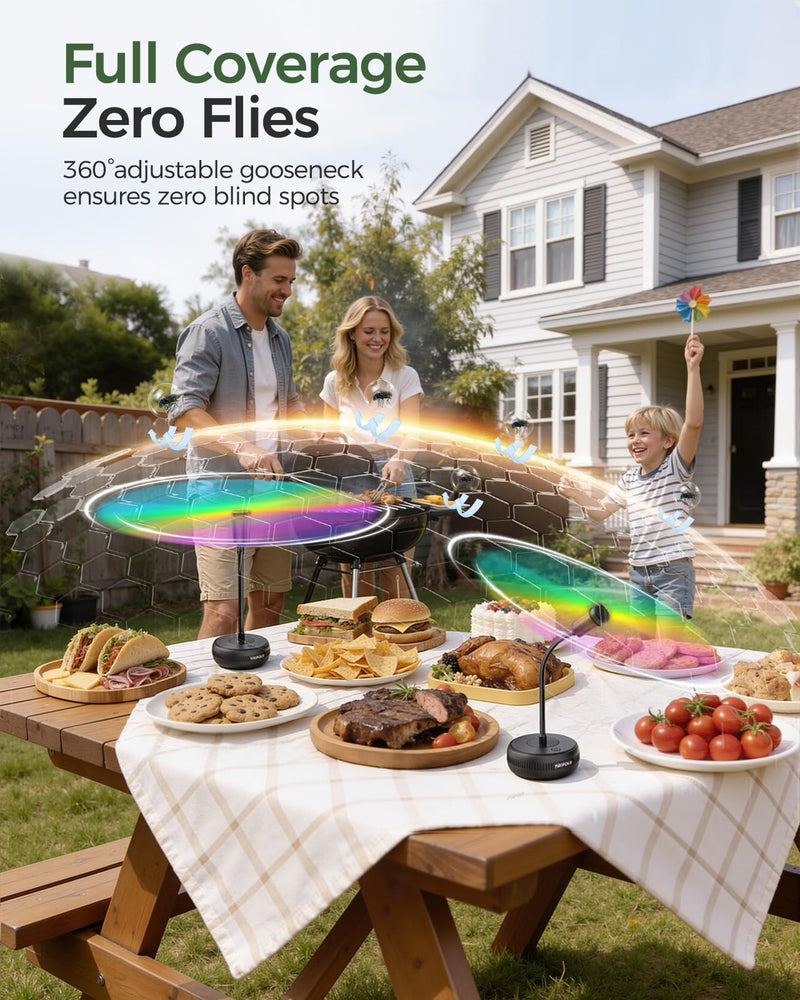 TriPole Fly Fans for Tables Rechargeable Food Fans with LED Display, 4 Pack Black
