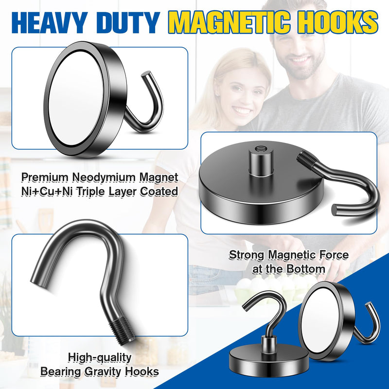 Grtard Magnetic Hooks, Heavy Duty Magnet Hook, 110 Lbs Strong Magnets with Hooks, Magnets Hooks for Cruise Cabins, Hanging, Workplace, Grill - 2Pack Black 2 Pack