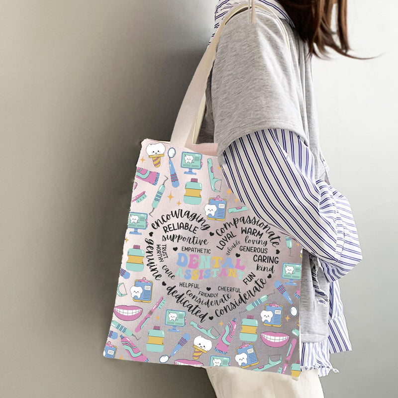 JYTAPP Dental Assistant Gift DA Gift Dental Assistant Canvas Tote Bag Dental Sch-ool Graduation Gift Future Dentist Gift Beige