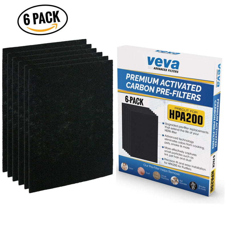 VEVA Air Purifier Filter Replacements - 6 Pack Precut & Compatible with Honey-well HPA200 Purifiers - Premium Activated Carbon Pre-Filters 6 Pre-Filters