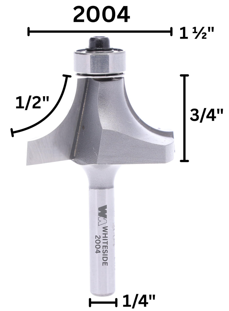 Whiteside 2004 Roundover Router Bit: 1/2 Inch Radius, 1-1/2 Inch Large Diameter, 1/4 Inch Shank, 3/4 Inch Cutting Length