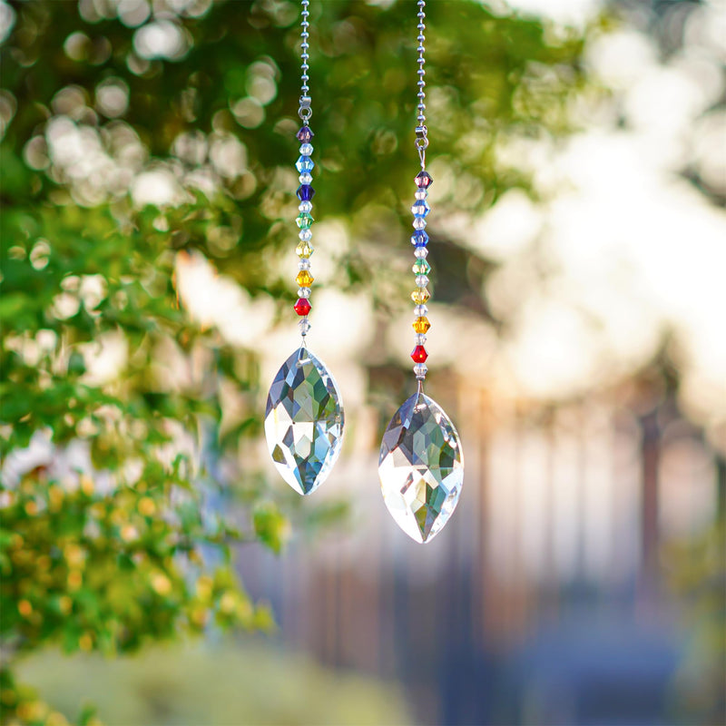 Crystal Ceiling Fan Pull Chains Chakra Hanging Pendants Prism Suncatcher, Pack of 2 (50mm Horse Eye) 38mm Horse Eye