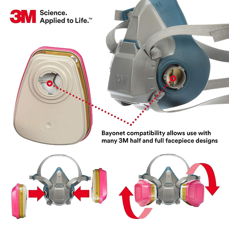 3M P100 Respirator Cartridge/Filter 60922, NIOSH Approved, 1 Pair