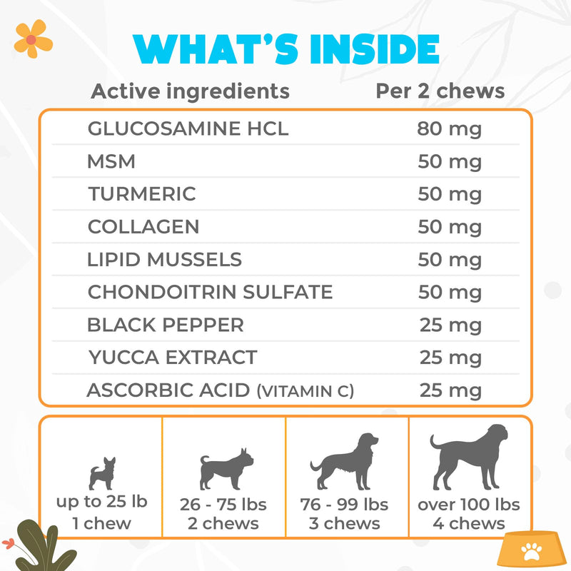 Glucosamine HCL & Hip and Joint Supplement for Dogs - 150 pcs - Hip and Joint Chews for Dogs - Vet Approved US Formula with MSM & Green Lipped Mussel - Chicken