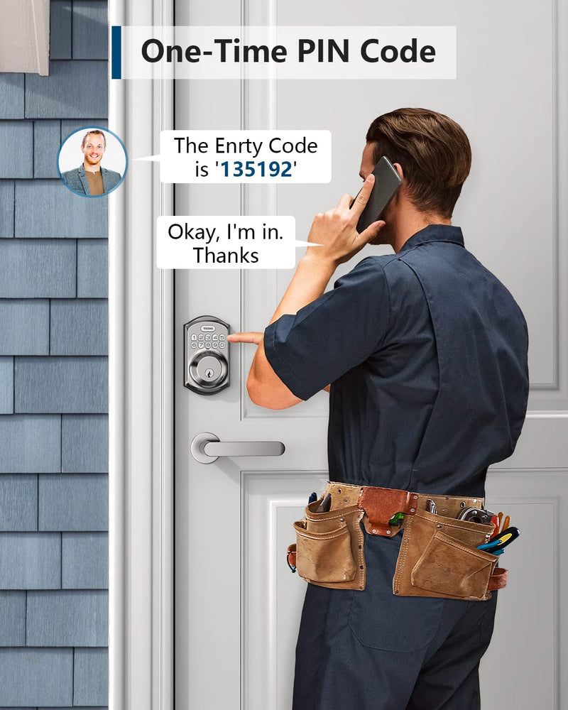TEEHO TE001 Keyless Entry Door Lock with Keypad - Smart Deadbolt Lock for Front Door with 2 Keys - Auto Lock - Easy Installation - Satin Nickel Traditional